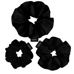 Satin Scrunchies gumki do włosów S/M/L Black 3szt