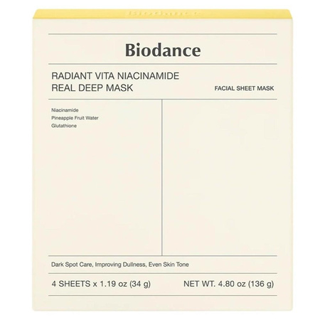 Biodance Radiant Vita Niacinamide Real Deep Mask rozświetlająca maska w płachcie 4x34g