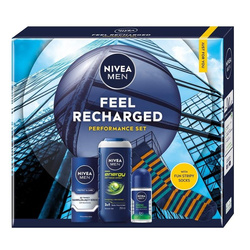 Nivea Men Feel Recharged zestaw nawilżający krem do twarzy 75ml + żel pod prysznic 3w1 250ml + antyperspirant roll-on 50ml