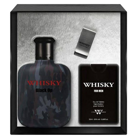 Evaflor Whisky Black Op zestaw EDT spray 100ml + EDT spray 20ml + klips