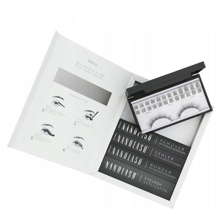 NanoLash DIY Extensions Starter Kit zestaw sztuczne rzęsy 10.12.14mm Innocent 36szt. + bonder do rzęs 5ml + sealer do rzęs 5ml + aplikator do rzęs 1szt. + remover do rzęs 5ml