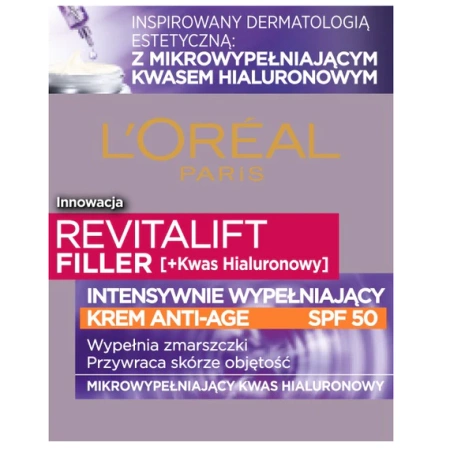 L'Oréal Revitalift Filler [HA] SPF50 intensywnie wypełniający krem do twarzy przeciw oznakom starzenia 50ml