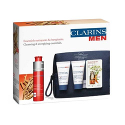 Clarins Men zestaw żel energetyzujący 50ml + żel do mycia twarzy 30ml + żel pod prysznic 30ml + serum pod oczy 0.9ml + kosmetyczka