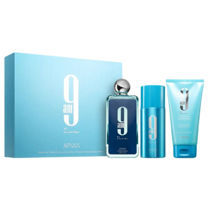 Afnan 9AM Dive zestaw woda perfumowana spray 100ml + żel pod prysznic 150ml + dezodorant spray 150ml