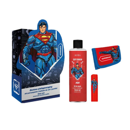 Superman zestaw żel pod prysznic 200ml + balsam do ust 3.8g + portfel