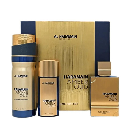 Al Haramain Amber Oud Bleu Edition zestaw woda perfumowana spray 75ml + woda perfumowana spray 30ml + dezodorant spray 200ml