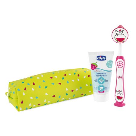 Always Smiling zestaw podróżny pasta do zębów 50ml + szczoteczka do zębów + etui 3-6l Hippo