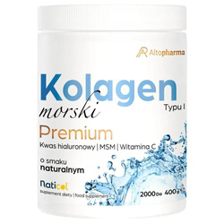 AltoPharma Kolagen Morski Premium Typu I 10000mg + MSM 500 mg + Kwas Hialuronowy 40mg + Witamina C 80mg suplement diety 400g