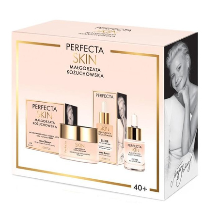 Perfecta Skin Małgorzata Kożuchowska 40+ zestaw modelująco-liftingujący krem na dzień i na noc 50ml + nawilżająco-wygładzający elixir pod oczy 15ml