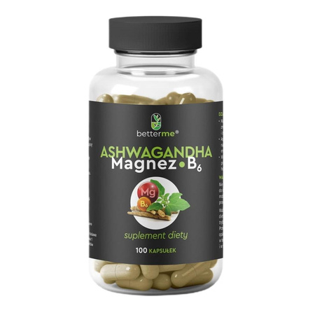 BetterMe Ashwagandha Magnez B6 suplement diety na zmęczenie i stres 100 kapsułek