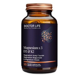 Doctor Life Magnesium x3 D3 & K2 suplement diety wspierający zdrowie układu sercowo-naczyniowego i kości 90 kapsułek