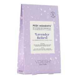 Pedi Moments Lavender Relieve zestaw do pedicure sól morska do namaczania + peeling cukrowy + maska błotna + masło do masażu + pilnik do paznokci