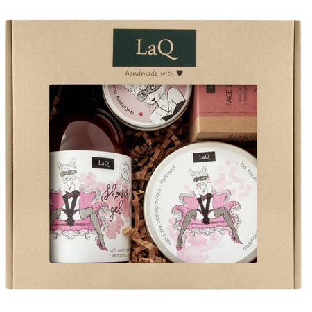 LaQ Kocica Piwonia zestaw żel pod prysznic 500ml + mus do mycia twarzy 100ml + masełko do twarzy 50ml + peeling do ciała 200ml