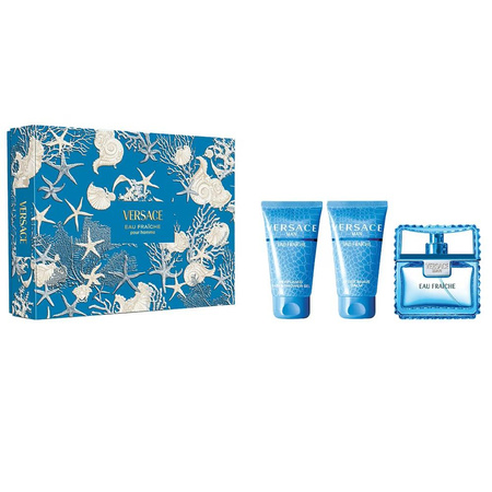 Versace Eau Fraiche Pour Homme zestaw woda toaletowa spray 50ml + żel pod prysznic 50ml + balsam po goleniu 50ml