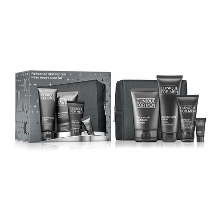 Clinique For Men Refreshed Skin for Him zestaw peeling do twarzy 100ml + balsam nawilżający 100ml + żel do mycia twarzy 50ml + krem pod oczy 7ml + kosmetyczka