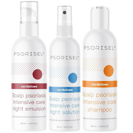 Psorisel Zestaw szampon na łuszczycę skóry głowy 200ml + emulsja na łuszczycę skóry głowy 200ml + płyn do skóry głowy na łuszczycę 150ml