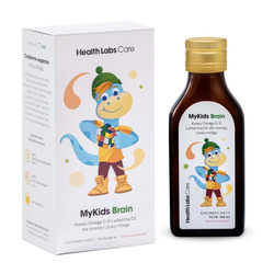 Health Labs Care MyKids Brain kwasy Omega 3 i 9 z witaminą D3 dla rozwoju i pracy mózgu dziecka suplement diety Malinowy 100ml