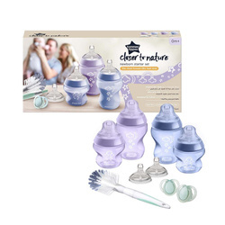 Tommee Tippee Closer To Nature zestaw startowy dla noworodka butelka ze smoczkiem 0m+ 150ml x2 +  butelka ze smoczkiem 0m+ 260ml x2 + szczotka do butelek + smoczek 0-6m x2 + smoczek do butelki 3m+ x2