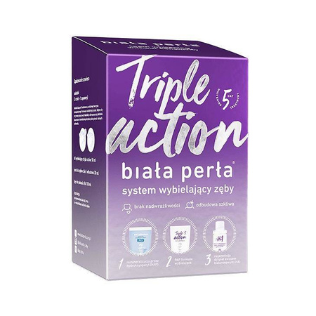 Biała Perła Zestaw Triple Action do wybielania zębów w domu wybielająca pasta do zębów 30ml + wybielający żel 50ml + płyn do płukania 100ml +  nakładki do formowania x3