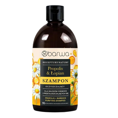 Receptury Natury oczyszczający szampon do włosów Propolis + Łopian 380ml