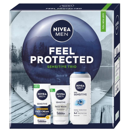 Nivea Men Feel Protected zestaw żel pod prysznic 3w1 250ml + żel do mycia twarzy 100ml + ochronny krem nawilżający SPF15 75ml