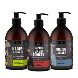 LaQ Czyściopak Męski zestaw żel pod prysznic Habibi z Dubaju 500ml + żel pod prysznic Doberman 500ml + żel pod prysznic Kozioł z Klasą 500ml