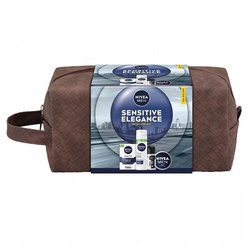 Nivea Men Sensitive Elegance zestaw łagodząca pianka do golenia 200ml + łagodzący balsam po goleniu 100ml + krem uniwersalny 100ml + antyperspirant roll-on 50ml + kosmetyczka