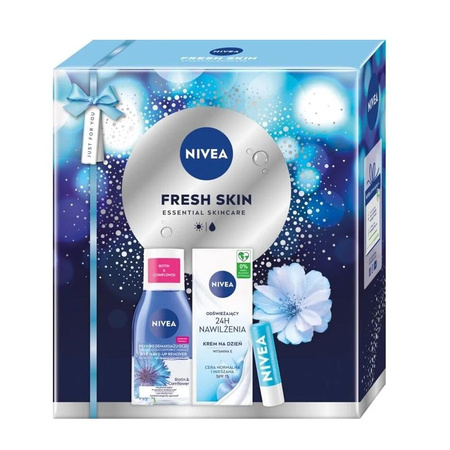 Fresh Skin zestaw odświeżający krem na dzień 50ml + dwufazowy płyn do demakijażu oczu 125ml + pielęgnująca pomadka do ust 4.8g