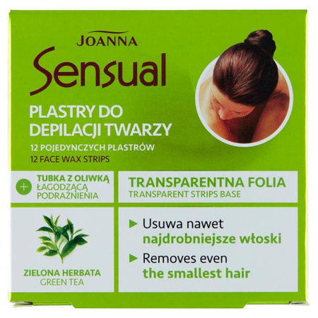 Sensual plastry do depilacji twarzy Zielona Herbata 12szt + tubka z oliwką łagodzącą podrażnienia 10ml