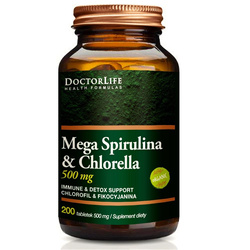 Mega Spirulina &amp; Chlorella 500mg suplement diety 200 tabletek