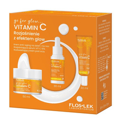 FlosLek go for glow…VITAMIN C Rozjaśnienie z efektem glow zestaw krem anti-aging na dzień i na noc 50ml + rozjaśniające serum Vit C 10% 30ml + rozświetlający krem pod oczy 30ml