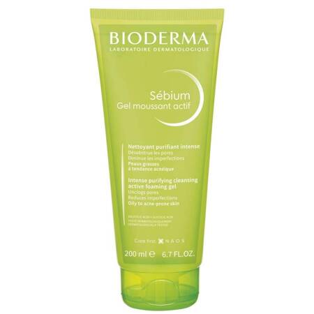 BIODERMA Sebium Gel Moussant Actif aktywny żel oczyszczający do skóry tłustej i skłonnej do trądziku 200ml