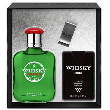 Evaflor Whisky Origin zestaw EDT spray 100ml + EDT spray 20ml + klips