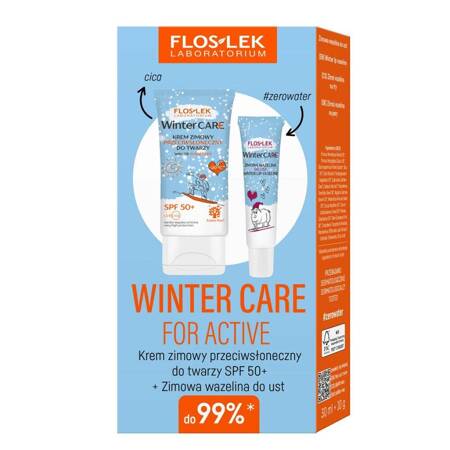 FlosLek Winter Care For Active zestaw krem zimowy przeciwsłoneczny SPF50+ 30ml + zimowana wazelina do ust 10g