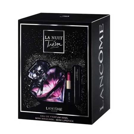 Lancôme La Nuit Tresor zestaw woda perfumowana spray 50ml + L' Absolu Rouge Matte pomadka do ust 505 Attrape Coeur + Hypnose Drama mini tusz do rzęs 01 Excessive Black 2ml