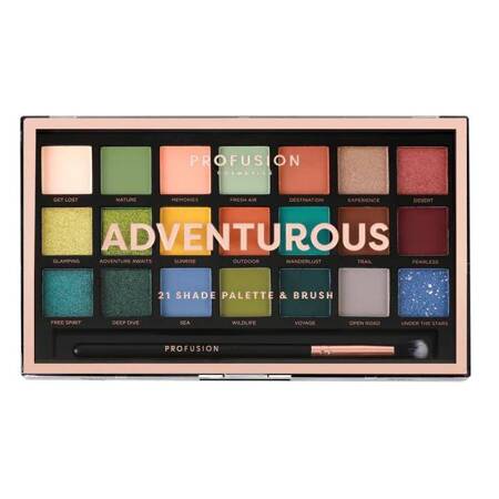 Profusion Adventurous Eyeshadow paleta 21 cieni do powiek z pędzelkiem